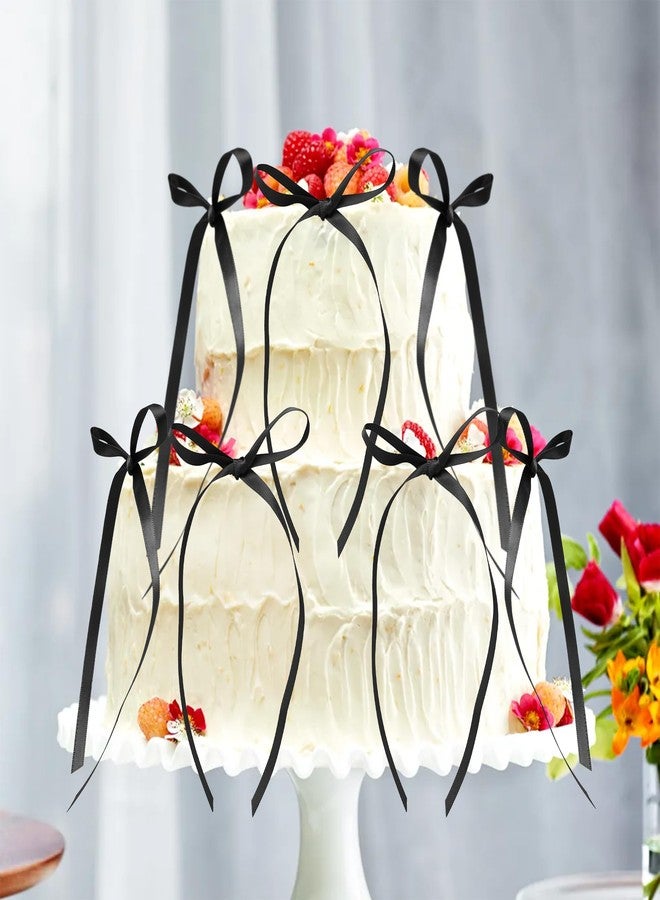 Ephlyn 30Pcs Bow Cupcake Toppers Valentine's Bowknot Ribbons Coquette Bow High Footed Cup Balloon Wall Party Decorations Cake Dessert Picks Birthday Wedding Party Supplies Black - Image 4