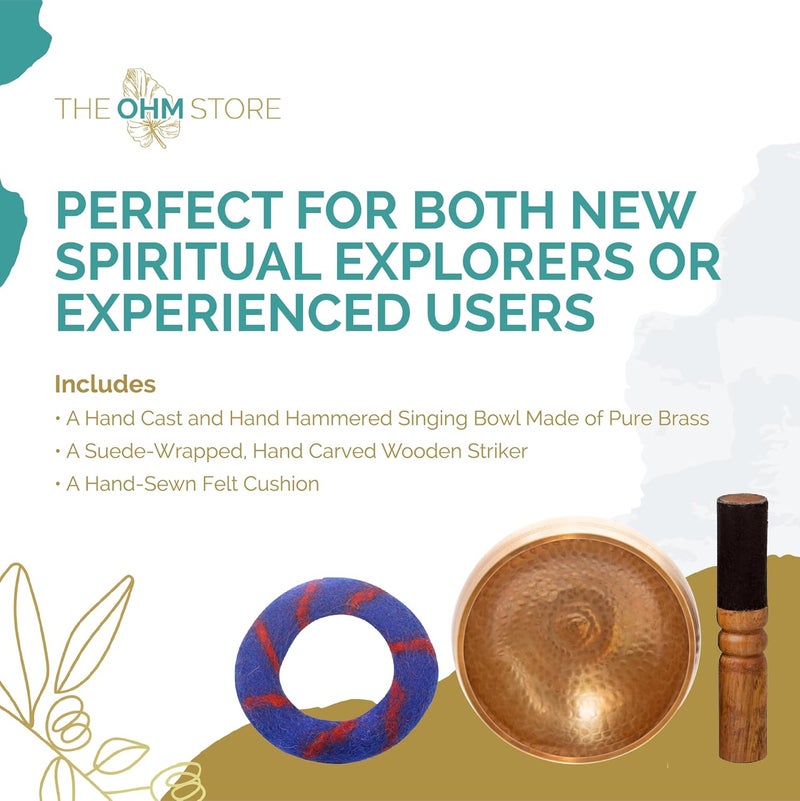 Ohm طقم وعاء الغناء التبتي المصنوع يدويًا - وعاء صوتي 5" للتأمل، الشفاء الصوتي واليوغا - أداة شفاء مع ضارب خشبي ووسادة - مصنوعة يدويًا في نيبال - Image 4
