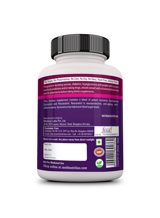 Zenith Nutrition Resveratrol Plus with Gymnema Sylvestre - 60 Capsules - Image 2