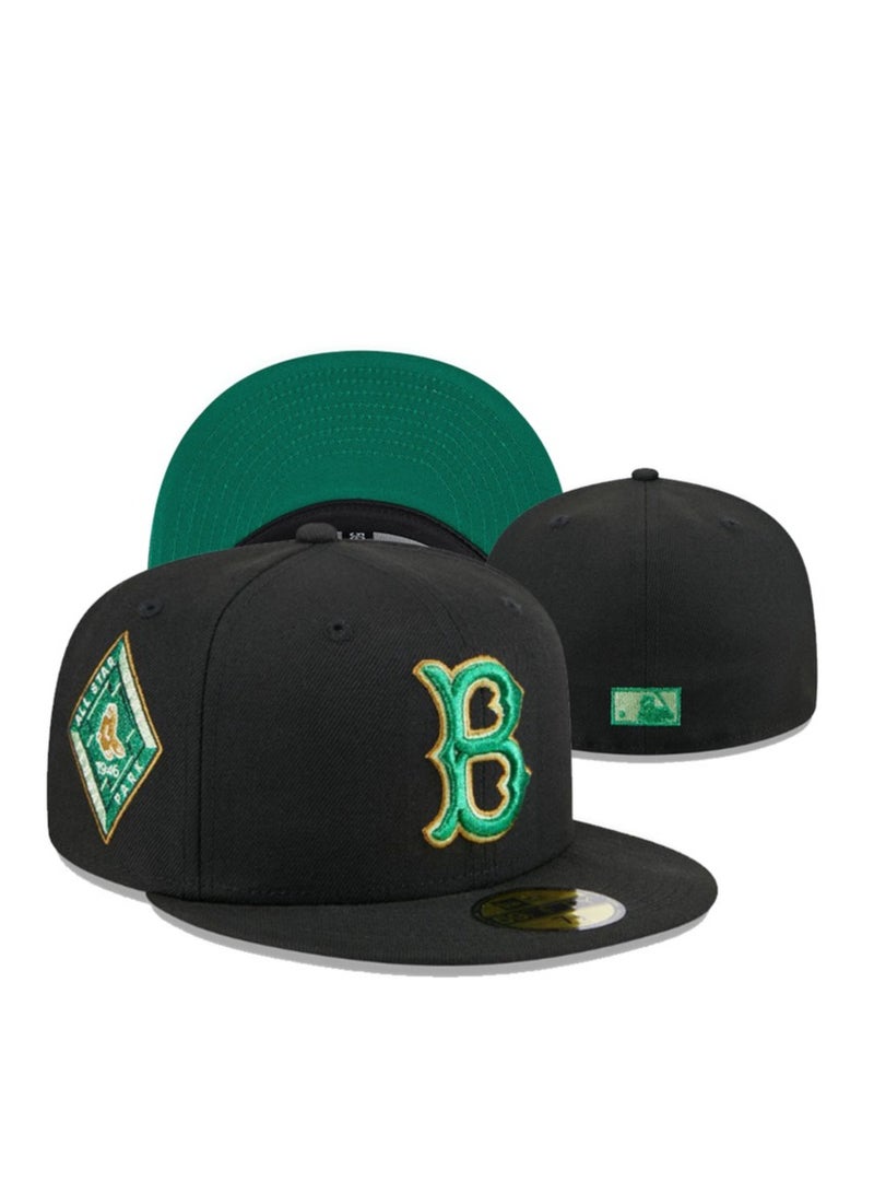 NEW ERA Boston Red Sox Baseball Cap, Green Logo Embroidery, Retro Trendy Style - 55.8cm 