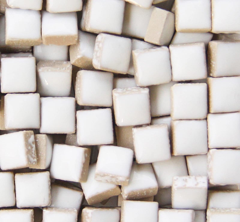 Pinuo&Ke 200 Pieces / 200 G Square Shapes 0.4X0.4 Inch Square Ceramic Mosaic Mosaic Tiles For Crafts  Colorful Stained Glass Pieces For Mosaic Projects - White - Image 1