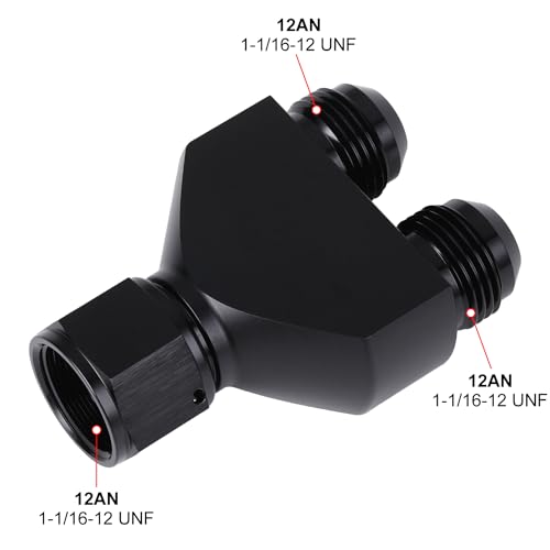 Podavelle 12AN Female to Parallel Dual 12AN Male Y Block Fuel Fitting Splitter Adapter Connector Aluminum Black - Image 3