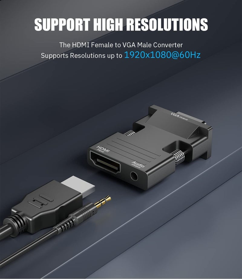 PANPEO HDMI to VGA Adapter Converter, Audio Output Computer Set-top Box Connector Dongle for Laptop, PC, Monitor, Projector, HDTV, Chromebook, Roku, Xbox -3.5mm Stereo Cable Included - Image 3