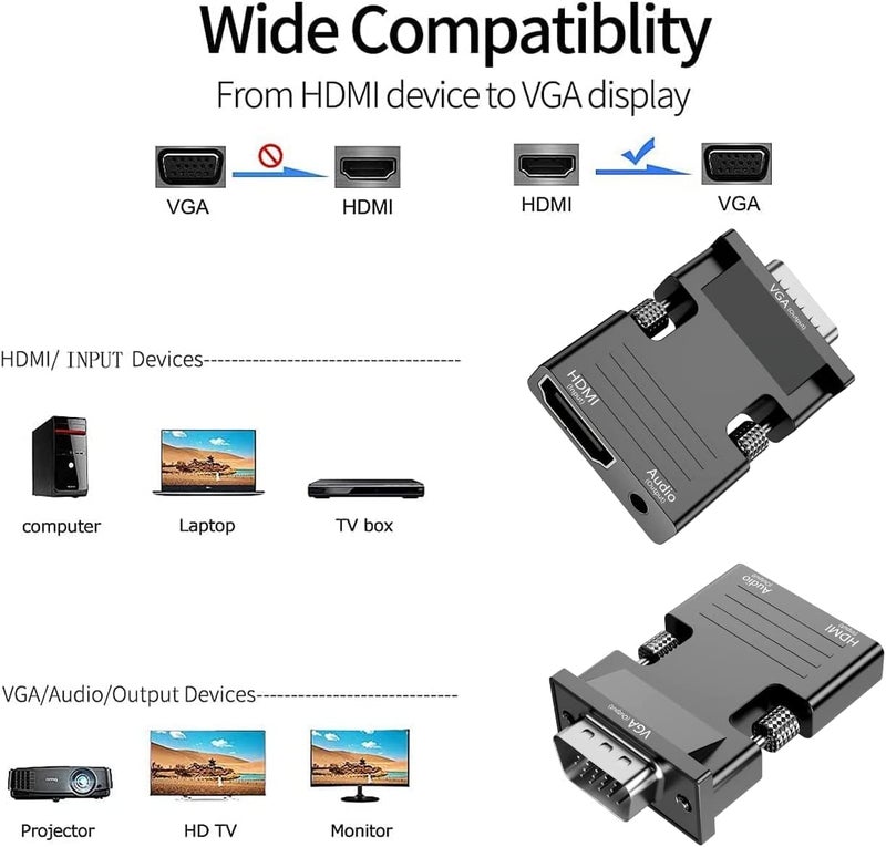 PANPEO HDMI to VGA Adapter Converter, Audio Output Computer Set-top Box Connector Dongle for Laptop, PC, Monitor, Projector, HDTV, Chromebook, Roku, Xbox -3.5mm Stereo Cable Included - Image 2