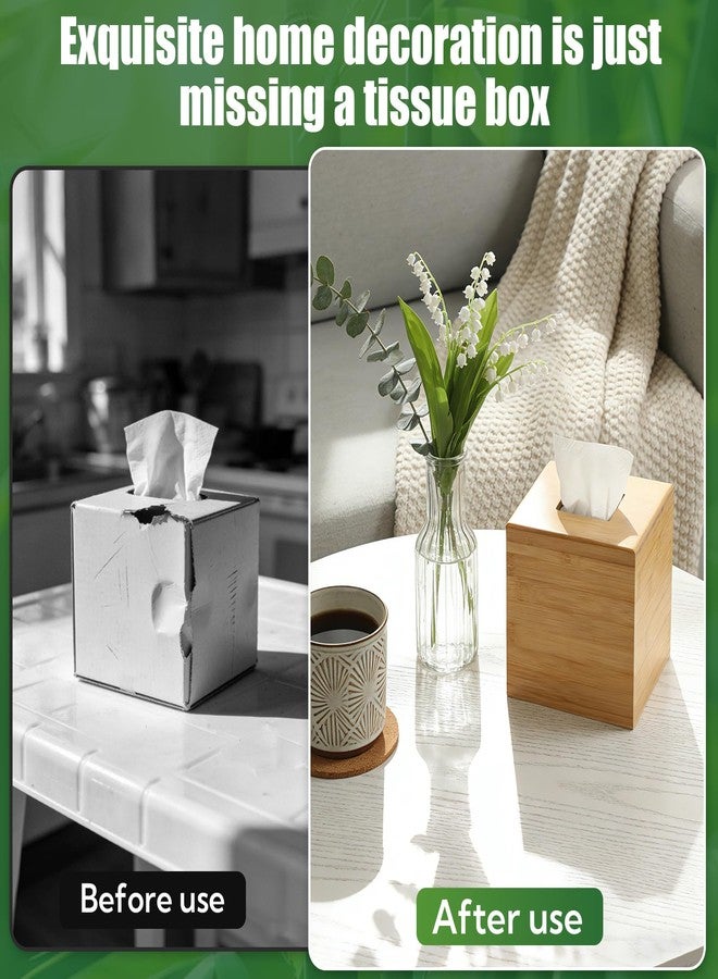 VZZNN 4-Pack Natural Bamboo Tissue Box Covers | 5.9" Cube Storage for Home & Commercial Use | Multi-Scenario Decorative Holder for Kleenex, Napkins, and Paper Towels - Image 4