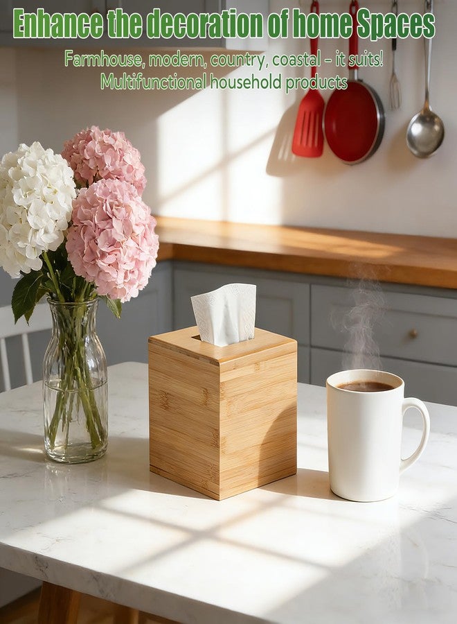 VZZNN 4-Pack Natural Bamboo Tissue Box Covers | 5.9" Cube Storage for Home & Commercial Use | Multi-Scenario Decorative Holder for Kleenex, Napkins, and Paper Towels - Image 3
