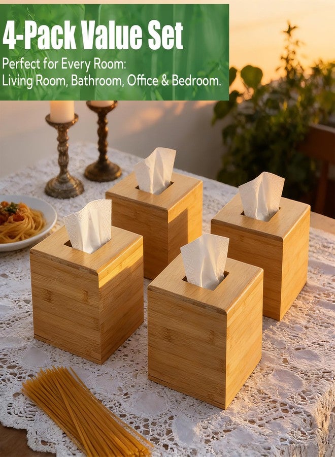 VZZNN 4-Pack Natural Bamboo Tissue Box Covers | 5.9" Cube Storage for Home & Commercial Use | Multi-Scenario Decorative Holder for Kleenex, Napkins, and Paper Towels - Image 5