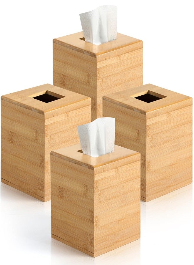 VZZNN 4-Pack Natural Bamboo Tissue Box Covers | 5.9" Cube Storage for Home & Commercial Use | Multi-Scenario Decorative Holder for Kleenex, Napkins, and Paper Towels - Image 1