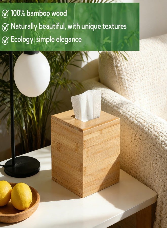 VZZNN 4-Pack Natural Bamboo Tissue Box Covers | 5.9" Cube Storage for Home & Commercial Use | Multi-Scenario Decorative Holder for Kleenex, Napkins, and Paper Towels - Image 2