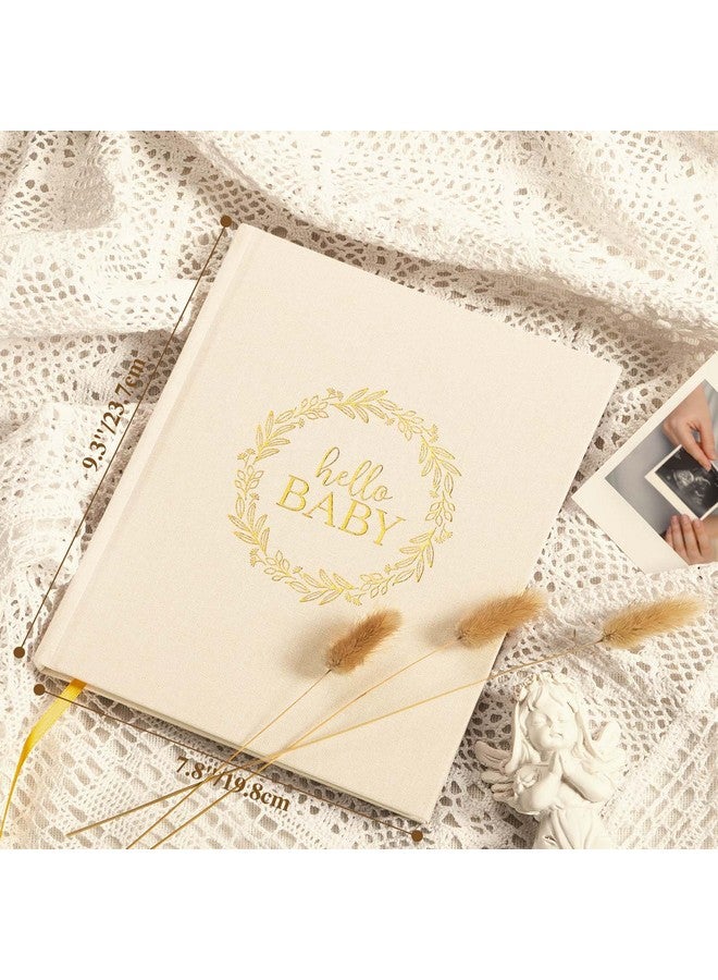 Lanpn Hello Baby Memory Book for Boy Girl - Linen Cover Baby Book Memories Keepsake for New Parents - Newborn Baby First 5 Year Journal Scrapbook Photo Album Baby Milestone Book (Beige, 154 Pages) - Image 2