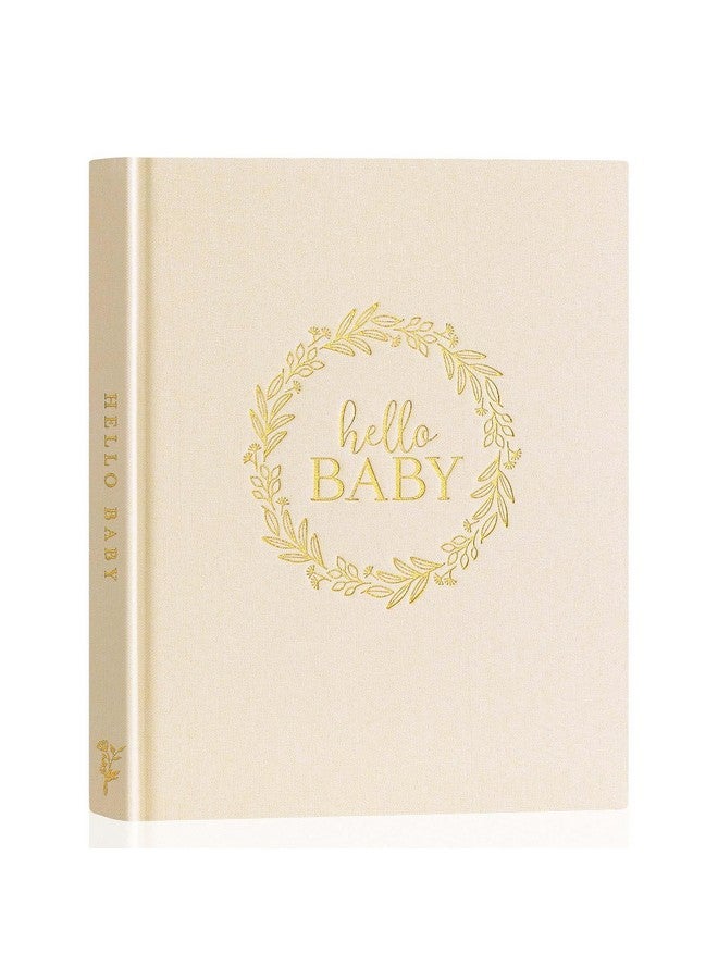 Lanpn Hello Baby Memory Book for Boy Girl - Linen Cover Baby Book Memories Keepsake for New Parents - Newborn Baby First 5 Year Journal Scrapbook Photo Album Baby Milestone Book (Beige, 154 Pages) - Image 1