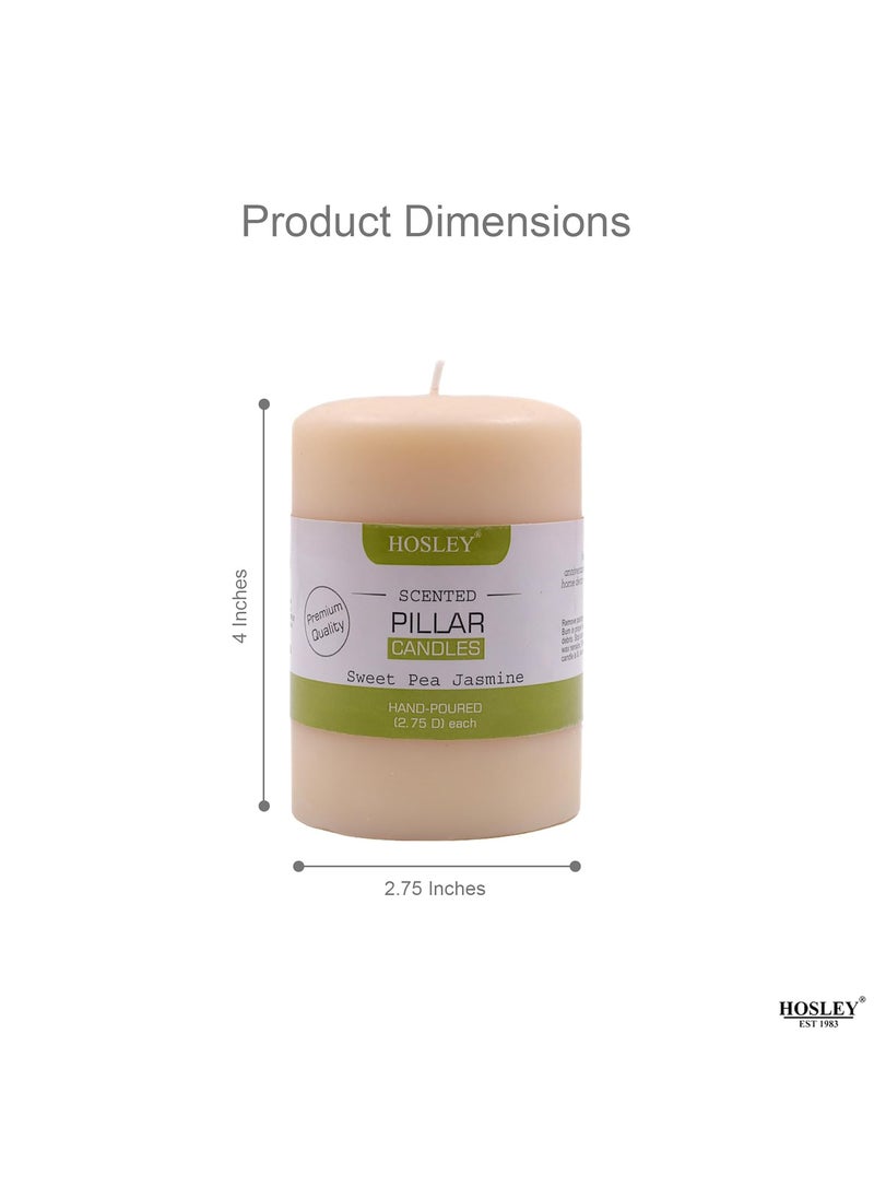 Hosley - HOSLEY 4 Inch Long| Sweet Pea Jasmine Fragrance White Pillar Candles| Soy & Paraffin Wax Candles for Home Decor|60 Hours Burning Time| Smokeless & Dripless|2.75 Inch Diameter|Pack of 1 - Image 1