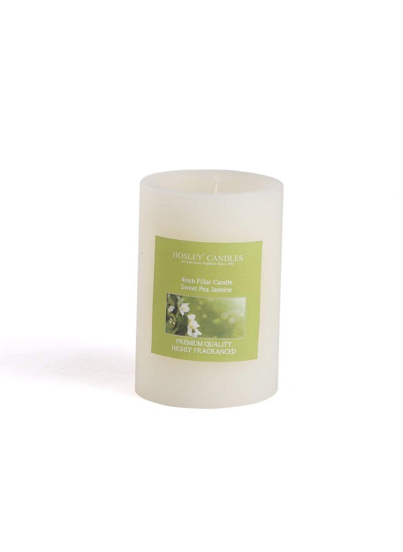 Hosley - HOSLEY 4 Inch Long| Sweet Pea Jasmine Fragrance White Pillar Candles| Soy & Paraffin Wax Candles for Home Decor|60 Hours Burning Time| Smokeless & Dripless|2.75 Inch Diameter|Pack of 1 - Image 1