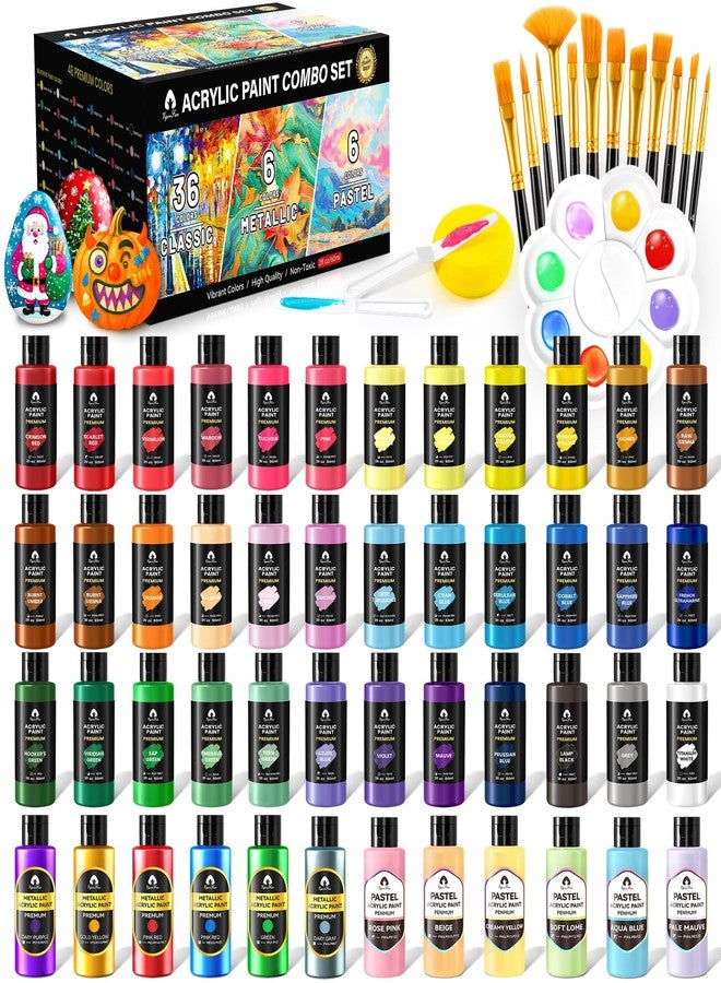 Vigorfun 64 Pcs Classic & Metallic & Pastel Acrylic Paint Set with 12 Brushes, 2 Knives & Palette, 48 Colors (2oz/60ml) - for Adults, Kids, Artists & Beginners - Arts and Crafts Painting Kit - Image 1