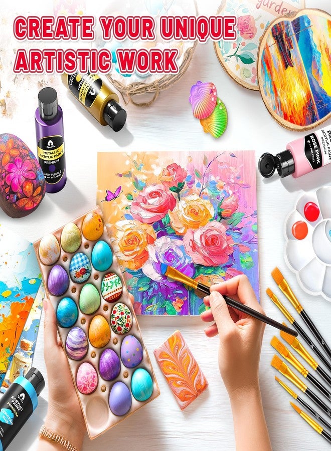 Vigorfun 64 Pcs Classic & Metallic & Pastel Acrylic Paint Set with 12 Brushes, 2 Knives & Palette, 48 Colors (2oz/60ml) - for Adults, Kids, Artists & Beginners - Arts and Crafts Painting Kit - Image 5