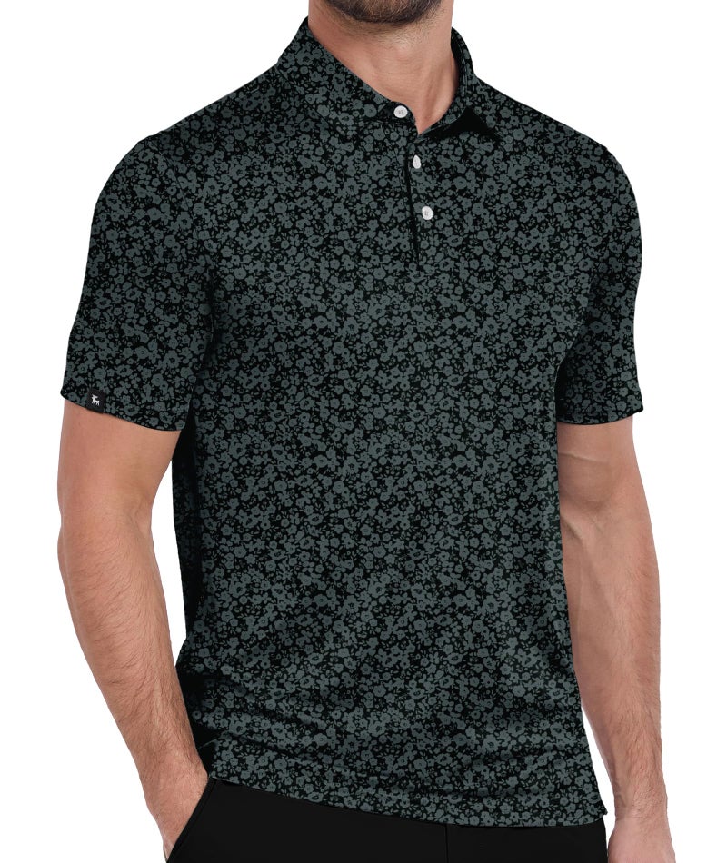 ZITY Mens Print Polo Shirts Short Sleeve Moisture Wicking Shirts for Men Golf Tennis Daily Casual Collared T-Shirt Black Flower Medium - Image 1