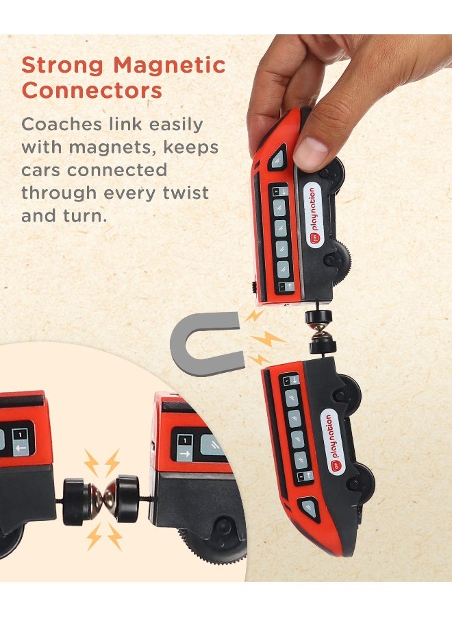 PlayNation Play Nation Rescue Indian City Toy Train Set with Instruction Manual for Kids, Battery-Operated, DIY Magnetic Trains, Educational Gift, BIS Certified, 3 Years+, 51.5 x 31.5 x 7 cm, Red - 53 Pieces - Image 4