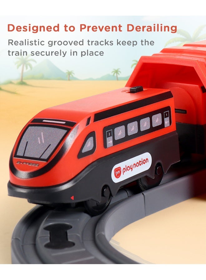 PlayNation Play Nation Rescue Indian City Toy Train Set with Instruction Manual for Kids, Battery-Operated, DIY Magnetic Trains, Educational Gift, BIS Certified, 3 Years+, 51.5 x 31.5 x 7 cm, Red - 53 Pieces - Image 3