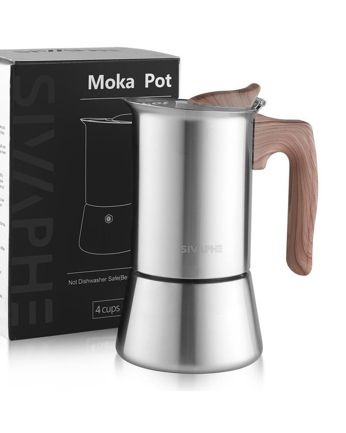 4 CUPS STAINLESS STEEL STOVETOP ESPRESSO COFFEE MAKER INDUCTION SUPPORT 10 OZ INTALIAN MOKA POT DURABLE CUBAN COFFEE MAKER 200ML1 CUP50ML