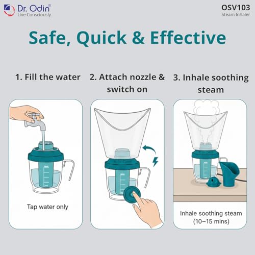 Dr.Odin Dr. Odin OSV103 Steam Inhaler and Vaporizer for Cold, Cough and Sinus Relief with 3 Attachments - Facial and Nasal Steamer, Portable, Shock-Free, Easy to Clean, Ideal for Health and Skin Care - Image 4