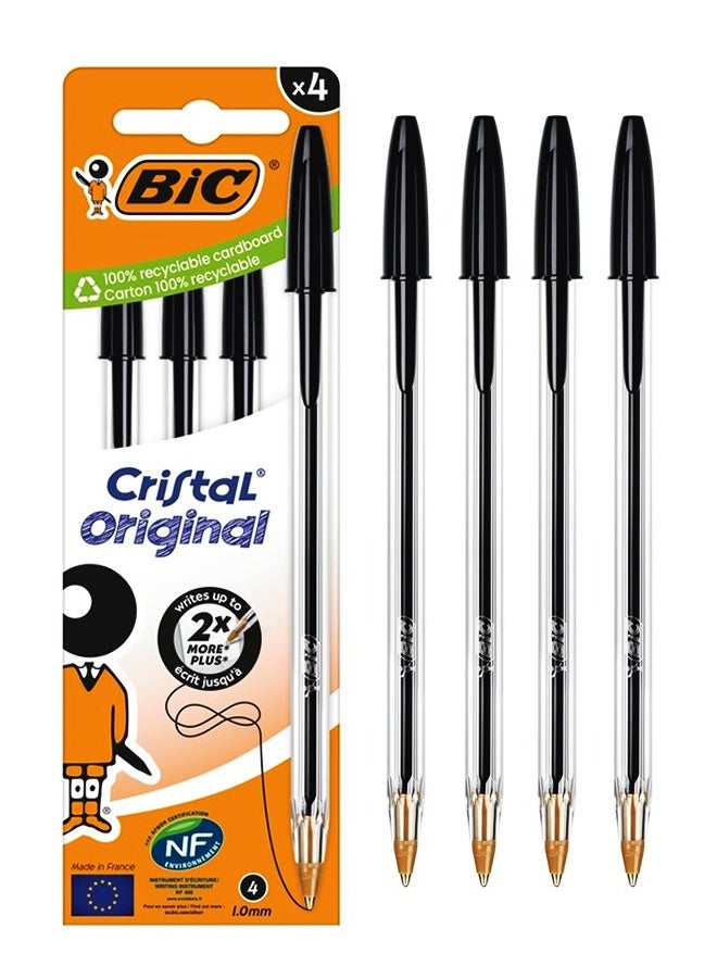 بيك أقلام حبر جاف أصلية من بيك كريستال، ألوان سوداء، رأس متوسط ​​(1.0 مم)، عبوة من 4 قطع - Image 1