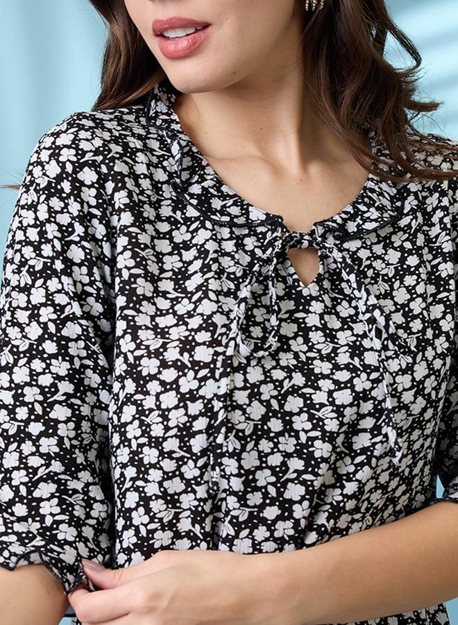 Globus Black Tie-Up Neck Frill Detail Top - Image 4