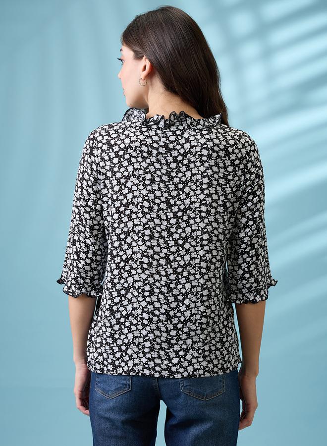 Globus Black Tie-Up Neck Frill Detail Top - Image 3