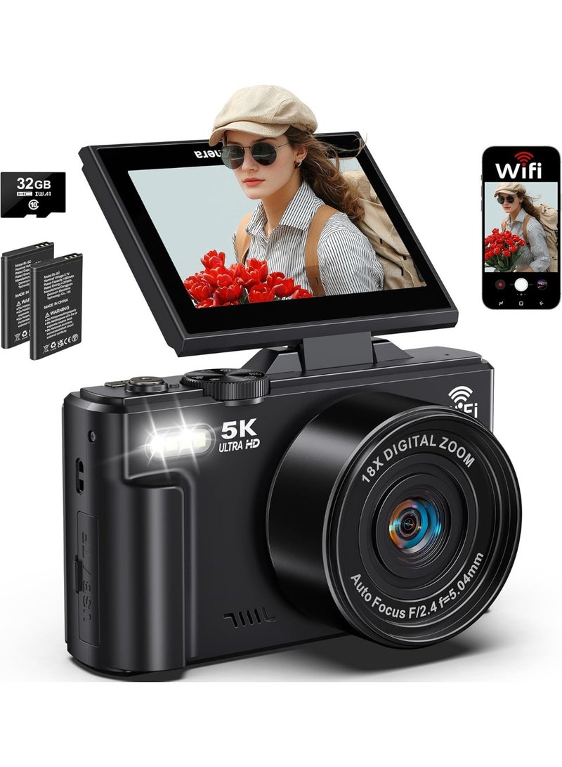 Blue Dune 5K Digital Camera - 75MP Digital Cameras for Photography - Vlogging Camera for YouTube - Autofocus Video Camera 3" 180° Flip Screen with 18X Zoom - Image 1