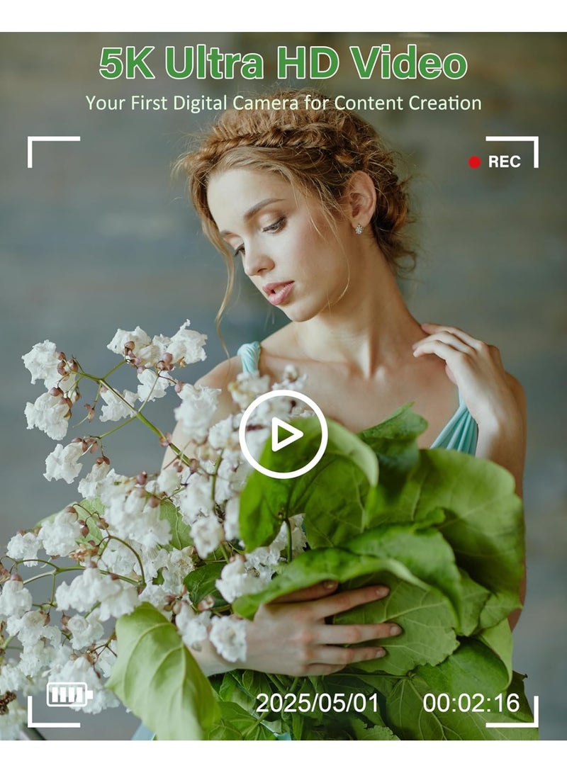 Blue Dune 5K Digital Camera - 75MP Digital Cameras for Photography - Vlogging Camera for YouTube - Autofocus Video Camera 3" 180° Flip Screen with 18X Zoom - Image 3