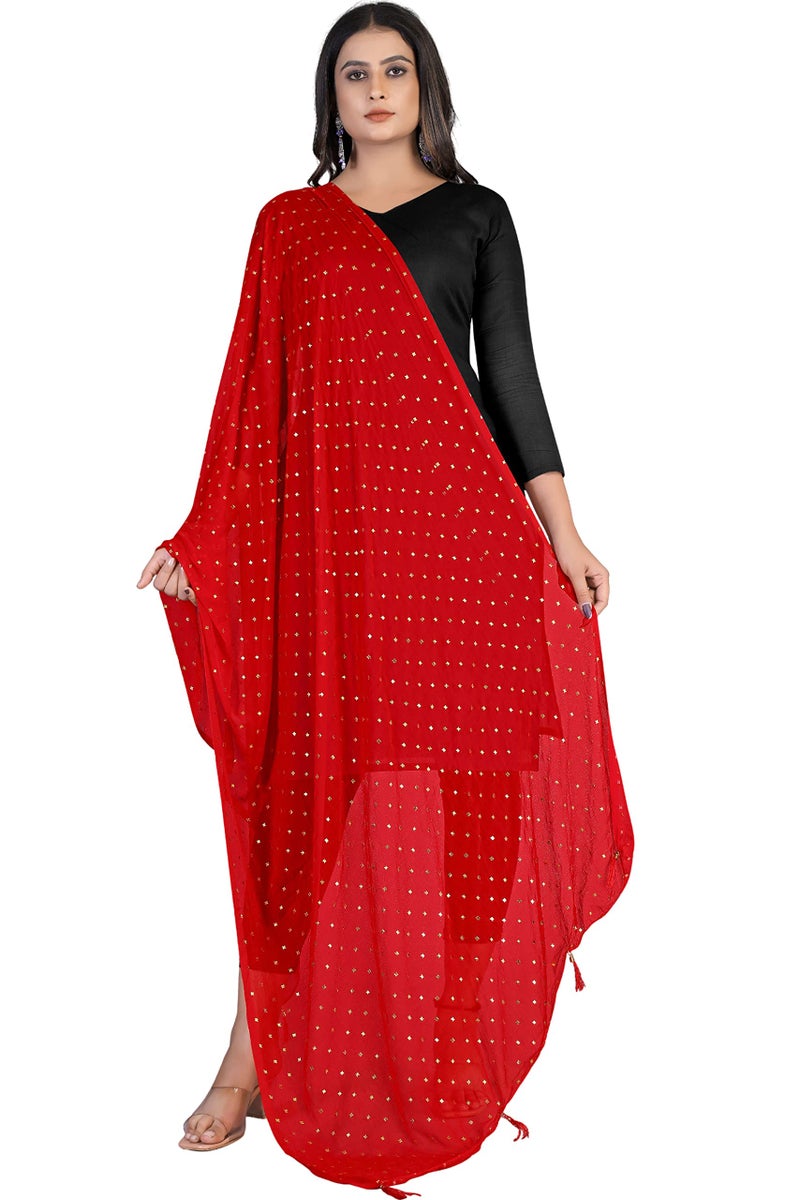 KEMZA Women's Printed Chiffon Dupatta (Red_Free size) - Image 1