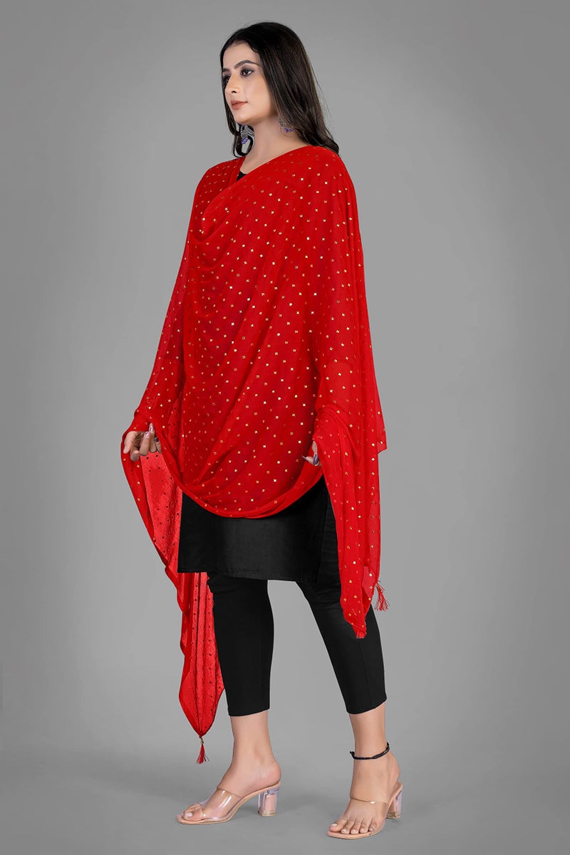 KEMZA Women's Printed Chiffon Dupatta (Red_Free size) - Image 2