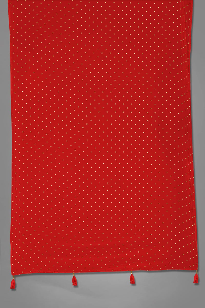 KEMZA Women's Printed Chiffon Dupatta (Red_Free size) - Image 5