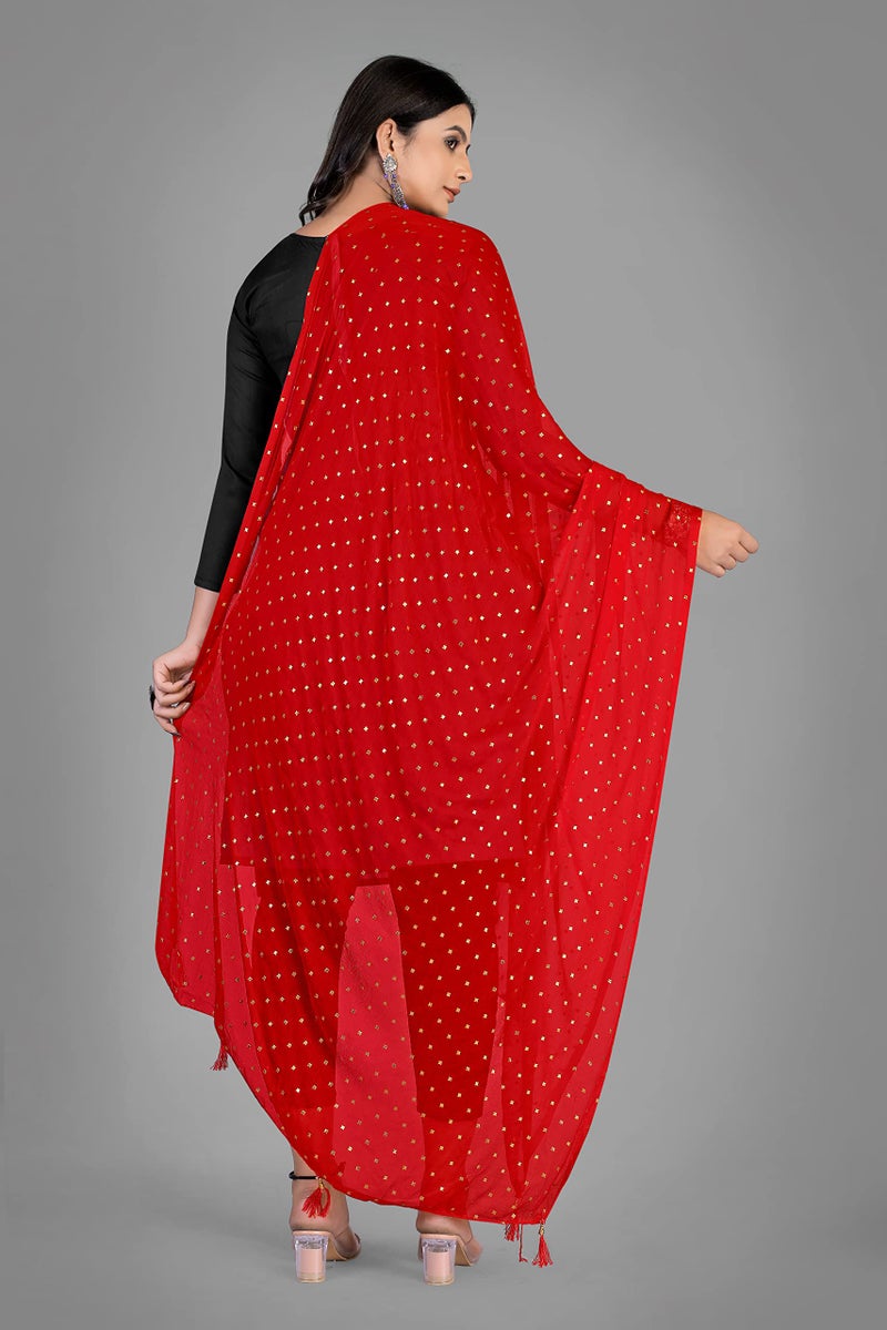 KEMZA Women's Printed Chiffon Dupatta (Red_Free size) - Image 4