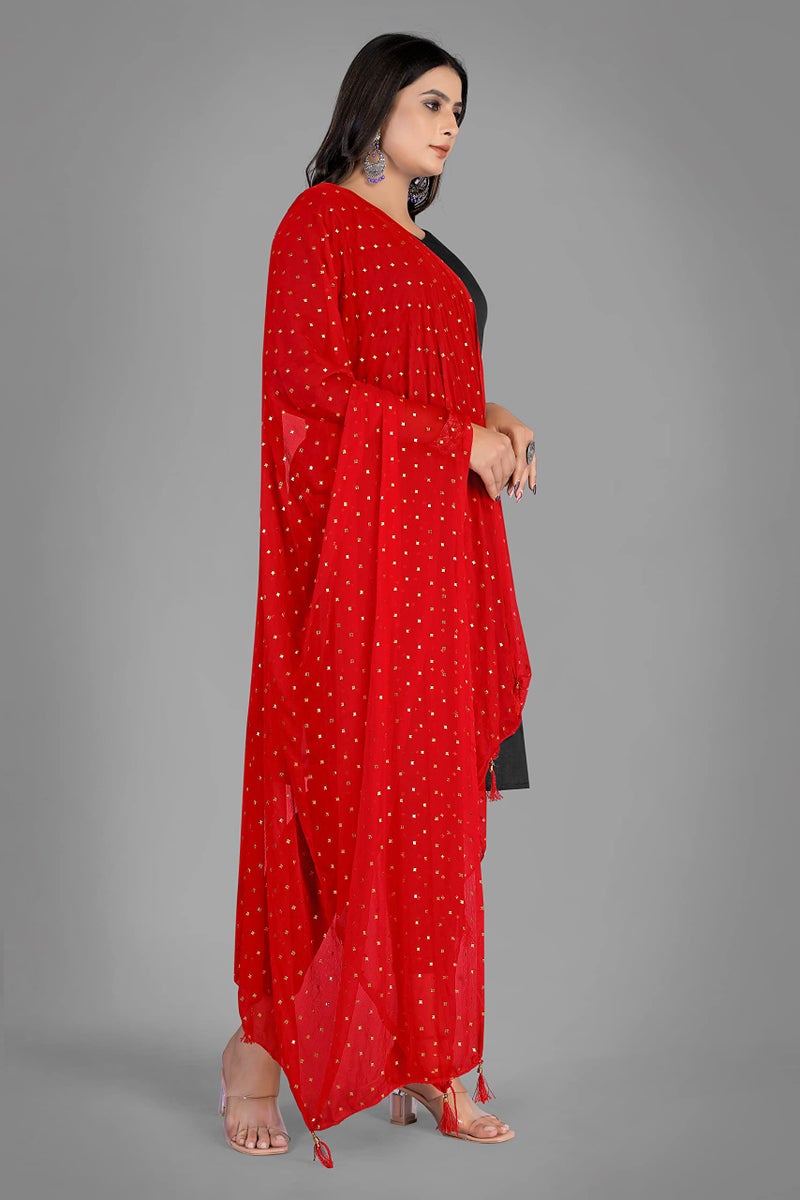 KEMZA Women's Printed Chiffon Dupatta (Red_Free size) - Image 3