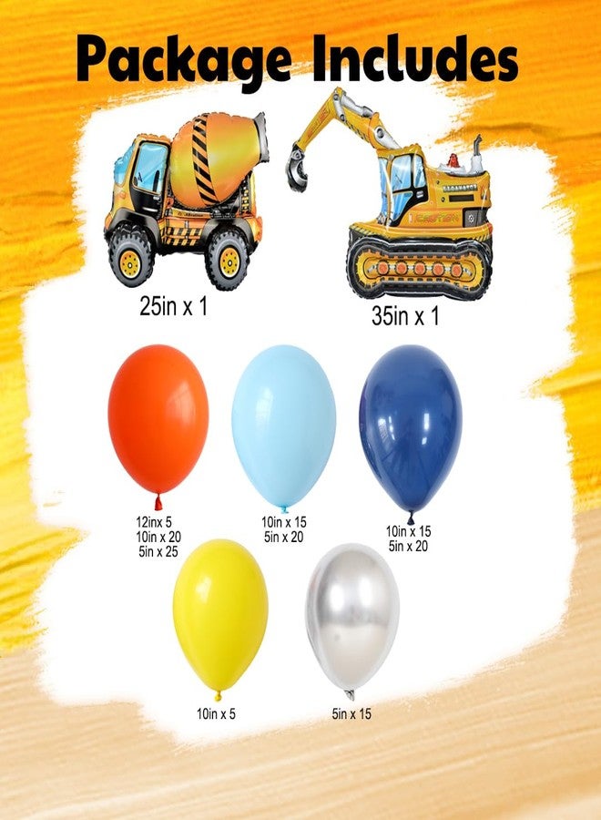 EASUTE Construction Birthday Party Supplies 145PCS Construction Balloons Arch Kit Yellow Blue Construction Themed Party Decorations for Boys 3rd Large Self Standing 4D Excavator Mixer Truck Foil Balloons - Image 2