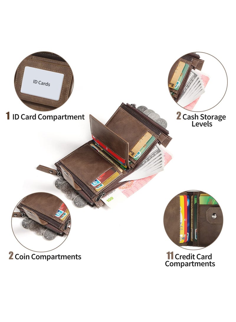 SOLARAE Men Wallet, Men Leather Wallet Rfid Blocking Credit Card Holder Foldable Purse, with Zipper Coin Pocket Bifold Wallet Men Blocking Credit Card Holder Coin Pocket Purse, Gifts for Men (Brown) - Image 4