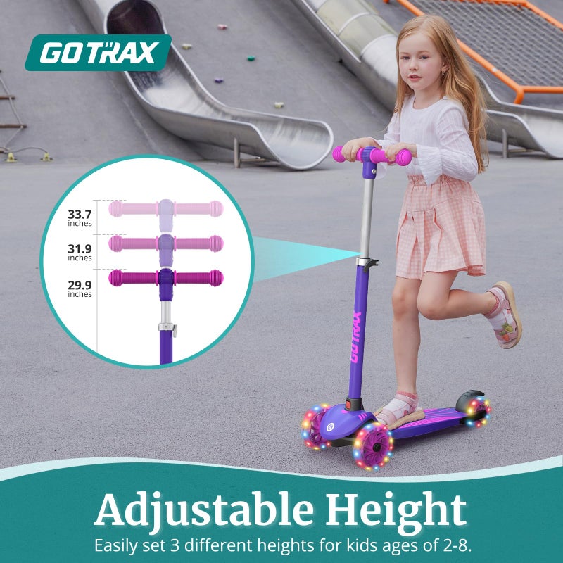 Gotrax KS1 Kids Kick Scooter, LED Lighted Wheels and 3 Adjustable Height Handlebars, Lean-to-Steer & Widen Anti-Slip Deck, 3 Wheel Scooter for Boys & Girls Ages 2-8 and up to 110 Lbs - Image 3