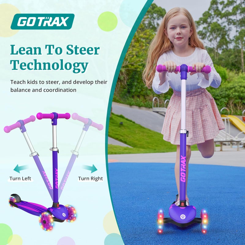 Gotrax KS1 Kids Kick Scooter, LED Lighted Wheels and 3 Adjustable Height Handlebars, Lean-to-Steer & Widen Anti-Slip Deck, 3 Wheel Scooter for Boys & Girls Ages 2-8 and up to 110 Lbs - Image 4