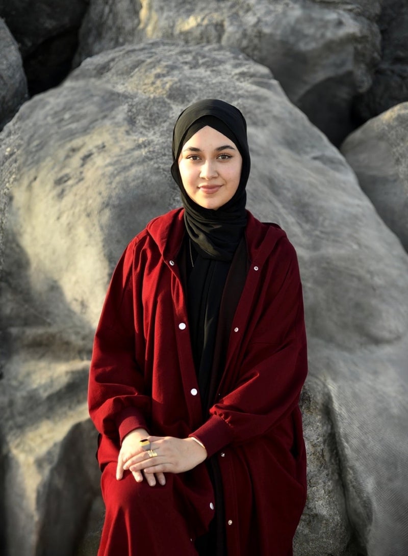 DIMAR BY DIYORA Women's Hoodie Abaya Long Sleeve Buttoned Front Casual Loose-Fit Oversize Maxi Dress Soft Fabric Elegant Comfortable - Red - Image 3
