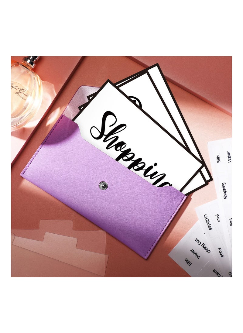 SYOSI - 11 Pieces Cash Envelope Wallet PU Leather Cash Envelopes Cash Wallet Reusable Budget Envelope Cash Dividers for Wallets with Cash Envelope Tab Stickers for Bill Planner (Purple Wallet) - Image 1