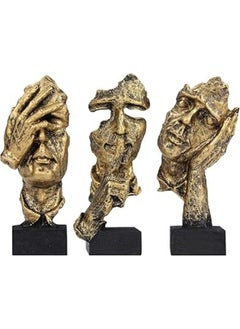 Aboxoo 3 Pcs Thinker Statue, Silence Is Gold Abstract Art Figurine, No Hear No See No Speak Modern Home Resin Sculptures Decorative Objects Modern Decor For Creative Room Home, Office Study (Gold)