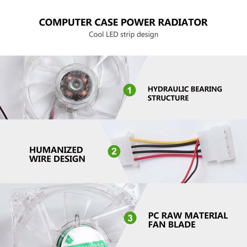 مروحة تبريد كمبيوتر LED بقطر 8 سم، مزودة بمصدر طاقة، مروحة تبريد كمبيوتر مضيئة، مروحة تبريد صامتة للاستخدام المنزلي (مصباح ملون) - Image 5