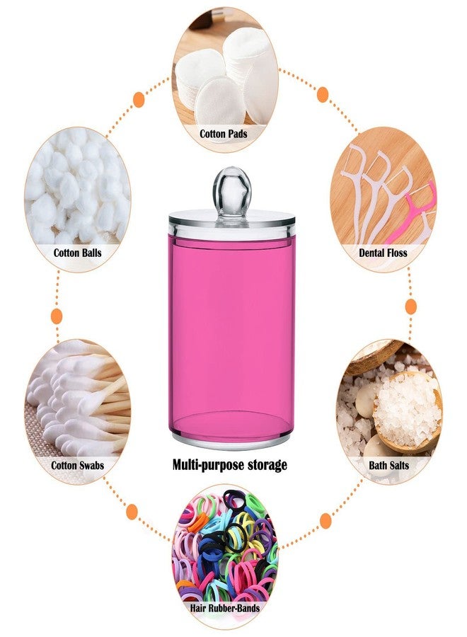 Eionryn Hot Pink Qtip Dispenser Apothecary Jars Bathroom Qtip Holder Storage Canister 10 Oz Plastic Jar for Cotton Ball Swab Round Pads Floss 2pcs - Image 3