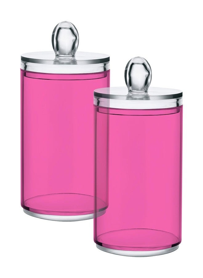 Eionryn Hot Pink Qtip Dispenser Apothecary Jars Bathroom Qtip Holder Storage Canister 10 Oz Plastic Jar for Cotton Ball Swab Round Pads Floss 2pcs - Image 1
