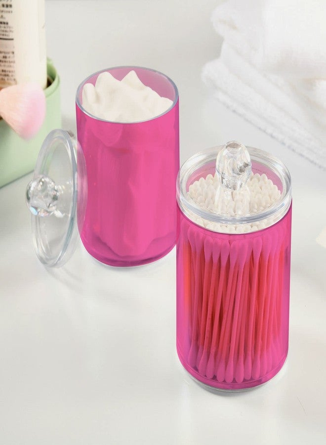 Eionryn Hot Pink Qtip Dispenser Apothecary Jars Bathroom Qtip Holder Storage Canister 10 Oz Plastic Jar for Cotton Ball Swab Round Pads Floss 2pcs - Image 4