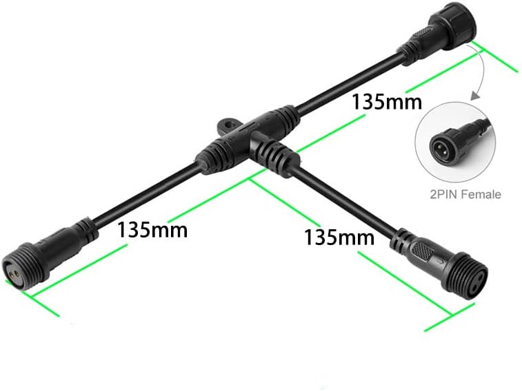 dstfuy 2pin Waterproof Connector,IP68 2 Core 2 pin T Shape Tee Connector,with 16WAG 1 Male Ends 2 Female End,LED Extension Cable for Car,Boat,Indoor/Outdoor LED Strip Lights. - Image 2