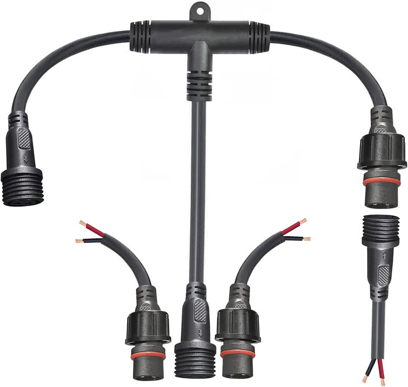 dstfuy 2pin Waterproof Connector,IP68 2 Core 2 pin T Shape Tee Connector,with 16WAG 1 Male Ends 2 Female End,LED Extension Cable for Car,Boat,Indoor/Outdoor LED Strip Lights. - Image 1