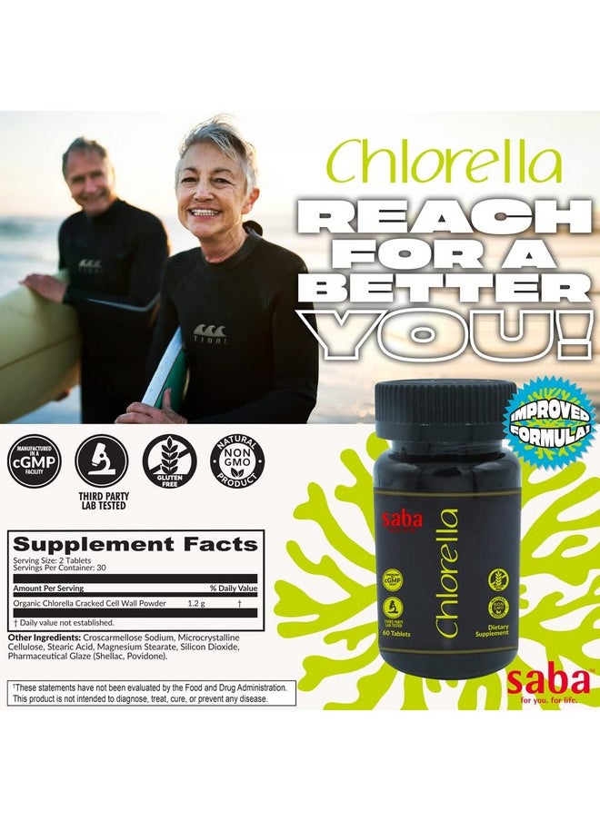 Saba Kombucha Saba Chlorella - Organics, Highest Potency, Pure Superfood, Cracked Cell Wall, High in Protein & Chlorophyll - 60 Tablets  - Image 2