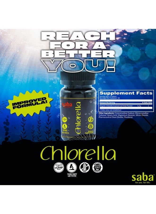 Saba Kombucha Saba Chlorella - Organics, Highest Potency, Pure Superfood, Cracked Cell Wall, High in Protein & Chlorophyll - 60 Tablets  - Image 3