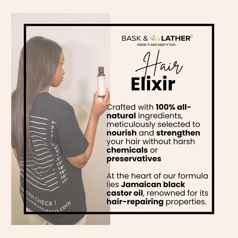 BASK & LATHER Elixir Hair Strengthening Oil, Jamaican Black Castor Oil, For Volume, Thickness, Detangle, De Frizz, Conditions New Hair Growth, 4 fl oz - Image 2